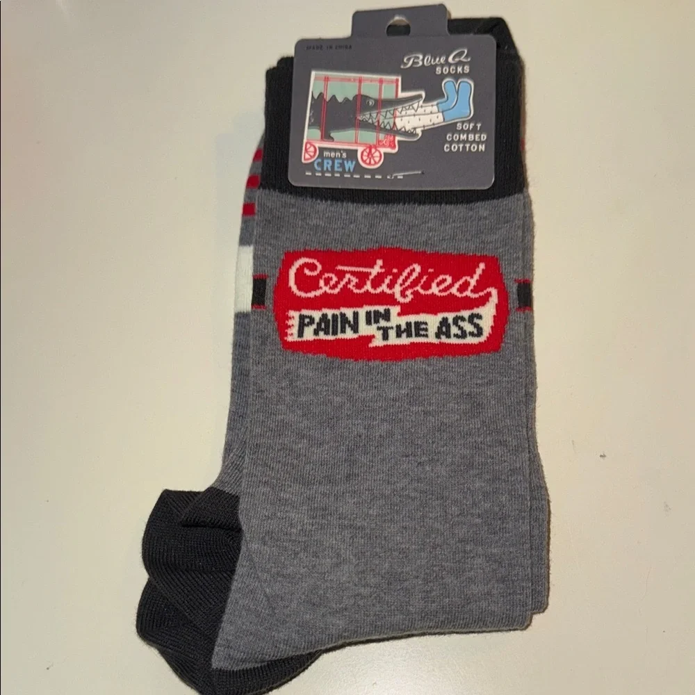 Blue Q Men’s Gray 'Certified Pain in the Ass' Crew Socks